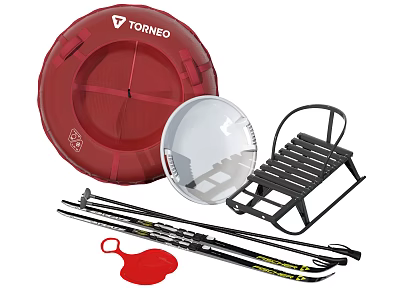 Torneo Gear With Red Float Ring Transparent Cover Black Folding Chair Ski Poles Red Tool 3d model