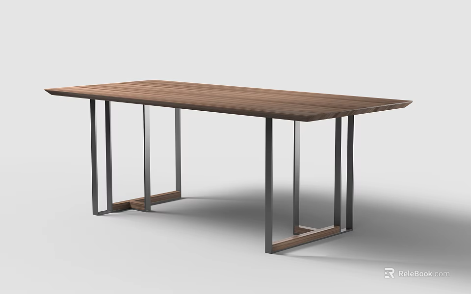 Modern Dining Table With Sleek Wooden Tabletop And Sturdy Metal Legs Design 3d model 