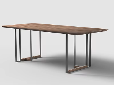 Modern Dining Table With Sleek Wooden Tabletop And Sturdy Metal Legs Design 3d model