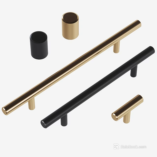 Modern Golden And Black Metal Cabinet Door Handles With Sleek Design 3d model 