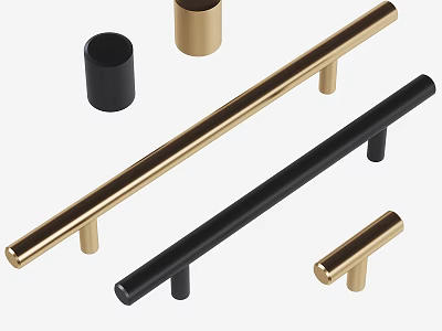 Modern Golden And Black Metal Cabinet Door Handles With Sleek Design 3d model