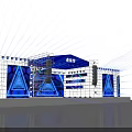 Vibrant Music Festival Stage With Blue Laser Beams Triangular Screens And Lighting Effects