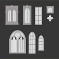 Various Styles Decorative Window Models with Arched Rectangular Designs Pink White Colors and Circular Decor