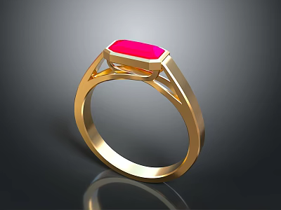 Stylish Gold Ring Featuring Square Red Gemstone And Modern Sleek Design 3d model