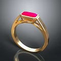 Stylish Gold Ring Featuring Square Red Gemstone And Modern Sleek Design