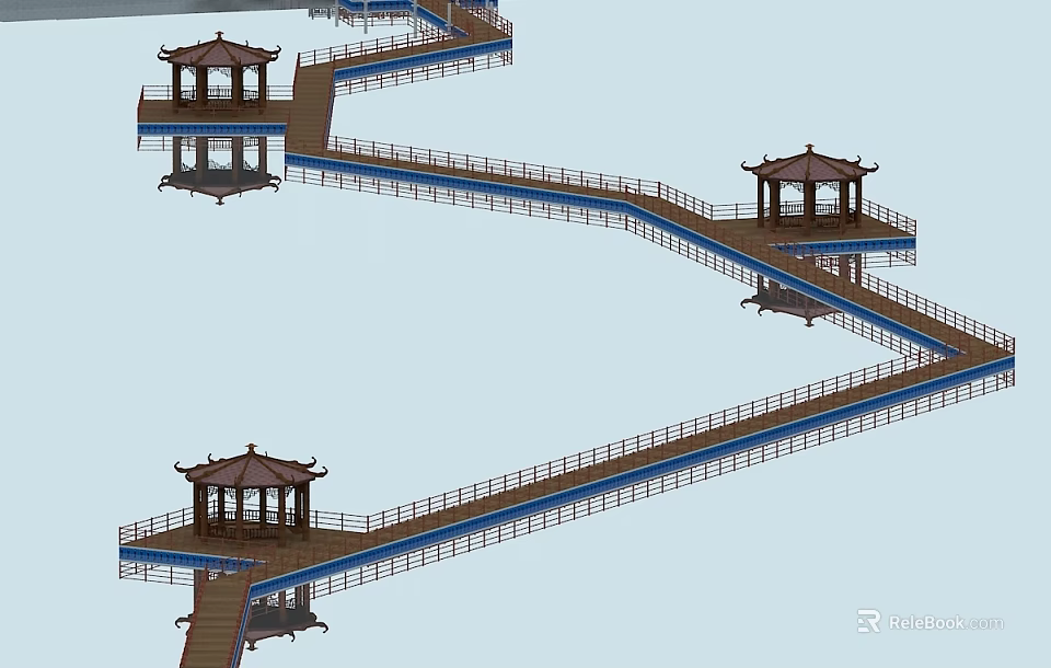 Beautiful Garden Landscape With Traditional Pavilions Winding Wooden Walkways And Water Reflections 3d model 