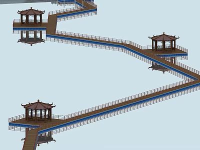 Beautiful Garden Landscape With Traditional Pavilions Winding Wooden Walkways And Water Reflections 3d model