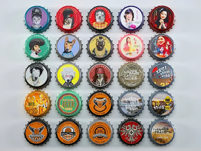 Unique Creative Bottle Cap Wall Decor with Various Colorful Artistic Patterns 3d model