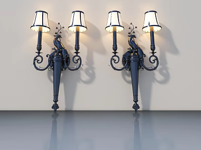 Two Peacock Shaped Decorative Wall Lamps Installed On Light Colored Wall With Glossy Floor 3d model