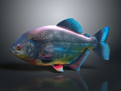 Vibrant Multicolored Fish With Sparkling Scales And Shiny Blue Fins On Dark Background With Reflection 3d model