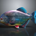 Vibrant Multicolored Fish With Sparkling Scales And Shiny Blue Fins On Dark Background With Reflection