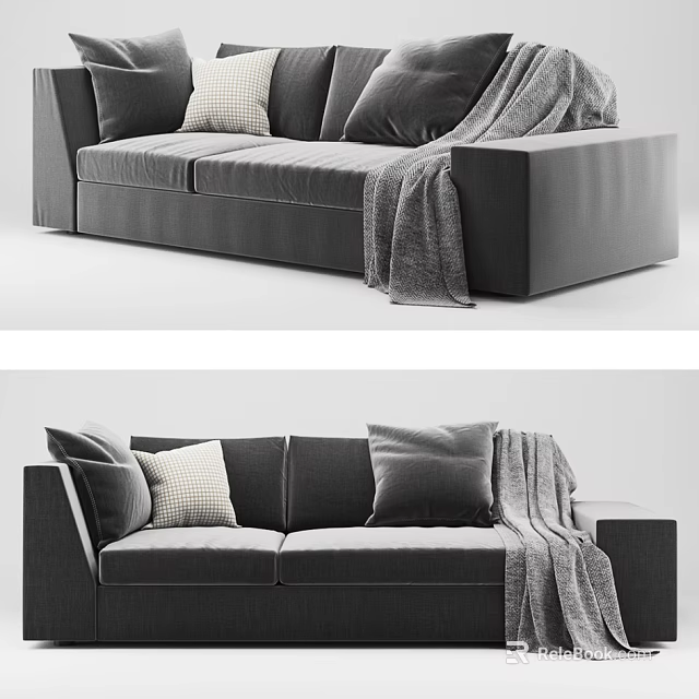 Modern Two Seater Sofa with Cozy Pillows and Soft Throw Blanket 3d model