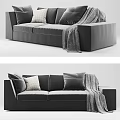 Modern Two Seater Sofa with Cozy Pillows and Soft Throw Blanket 3d model