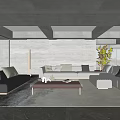 Modern Living Room Interior Design With White Sofa Coffee Table And Large Plant