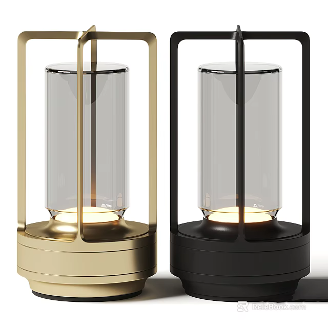 Modern Decorative Table Lamp with Glass Shade Metal Base in Gold and Black 3d model 