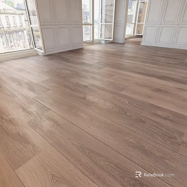 Light Brown Wood Floor With Natural Texture In Bright Interior With White Cabinets 3d model 