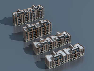 Modern Multi story Residential Buildings Arranged in Rows With Balconies 3d model