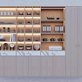 Modern Wooden Tea Cabinet With Marble Countertop And Shelves For Teaware Books And Decor
