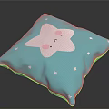 Turquoise Decorative Pillow With Cute Cartoon Star Pink Cheeks And White Small Stars