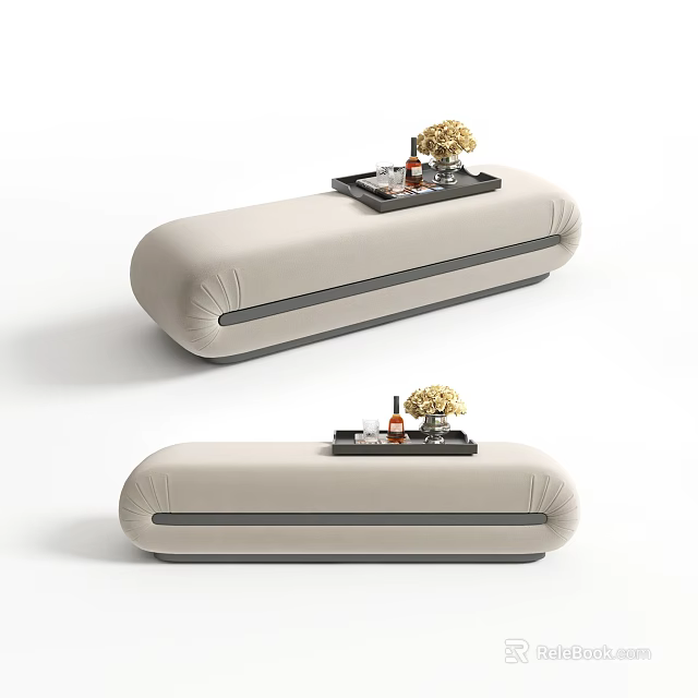 Beige Modern Sofa Bench Interior With Stitched Details And Decorative Tray On Top 3d model 