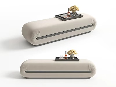 Beige Modern Sofa Bench Interior With Stitched Details And Decorative Tray On Top 3d model