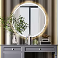 Modern Gray Dressing Table With Round LED Mirror Stool And Decorative Storage 3d model