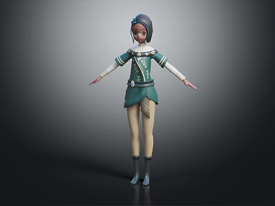 3D Female Fantasy Character Creature In Green Adventurer Outfit With Headpiece And Boots 3d model