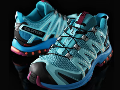 Salomon Blue Athletic Sports Shoes With Mesh Upper And Rubber Outsole Grip Design 3d model