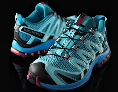 Salomon Blue Athletic Sports Shoes With Mesh Upper And Rubber Outsole Grip Design 3d model