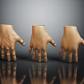 Three Golden Hand Organ Models Displayed On Black Background With Reflections 3d model