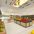Spacious Fruit Store Interior With Various Fresh Fruits And Multiple Display Shelves 3d model