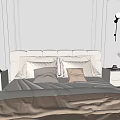 Elegant Modern Bedroom Interior With Paneled Walls Chandelier Nightstands Rug And Potted Plant