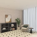 Cozy Clothing Store Interior With Beige Walls Black Bookshelf Green Plant And Beige Armchair