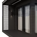 Modern Outdoor Garden Room with Black Frame Large Windows and Louvered Panels