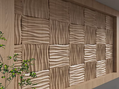 Modern Background Wall Design With Wooden Textured Panel Patterns For Interior 3d model