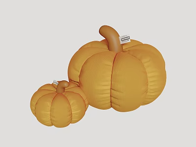 Soft Yellow Pumpkin Shaped Decorative Pillows Two Large And Small For Home Decor 3d model