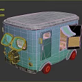 Green Food Truck With Silver Roof Open Door Green Awning Orange Wheels Large Front Windows