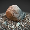 Natural Stone Materials Display With Large Boulder Surrounded By Small Pebbles 3d model
