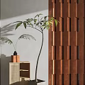 Modern Minimalist Interior With Bonsai Potted Plants Wooden Partition And Sunlight
