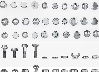 Essential Hardware Tools Including Nuts Bolts Screws And Various Fastener Components 3d model