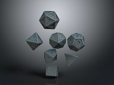 Gray Polyhedral Dice with Intricate Carvings as Decorative Household Items for Home Use 3d model