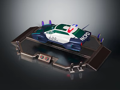 Futuristic Racing Car Model With NCD Logo On Metal Base And Control Panel 3d model
