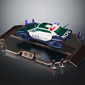 Futuristic Racing Car Model With NCD Logo On Metal Base And Control Panel
