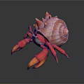 Pink Hermit Crab With Spiky Shell And Red Claws On Dark Background