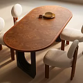 Elegant Oval Dining Table Set With Patterned Wooden Top And White Padded Chairs 3d model