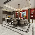 Modern Chinese Restaurant Interior With Round Dining Table Chandelier And Red Cabinets