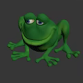 Cartoon Green Frog Character With Smiling Face And Big Blue Eyes On Dark Background