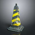 Worn Traffic Cone With Yellow Black Stripes Square Base And Top Loop