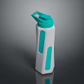 White And Teal Water Bottle With Grip Design Textured Surface And Carry Handle