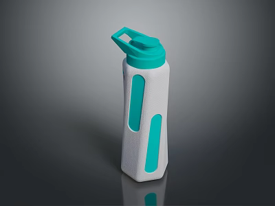 White And Teal Water Bottle With Grip Design Textured Surface And Carry Handle 3d model